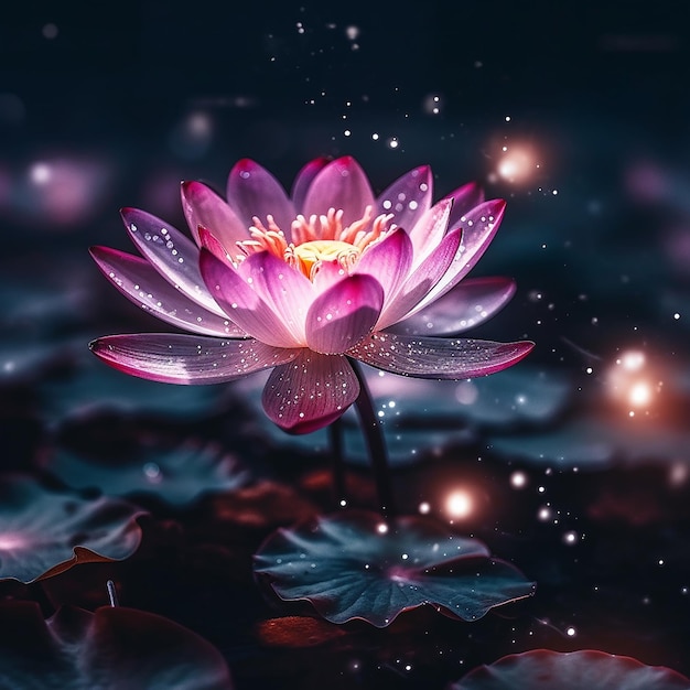 A purple lotus flower in the dark