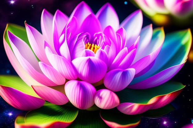 A purple lotus flower with the word lotus on the bottom.