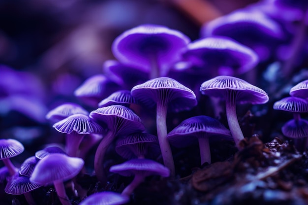 Purple macro mushrooms fungus Retro abstract Generate Ai