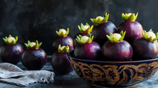 Purple Mangosteen Fruit in a Bowl