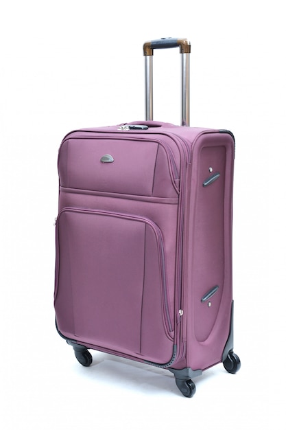 purple of modern large suitcase on a white 