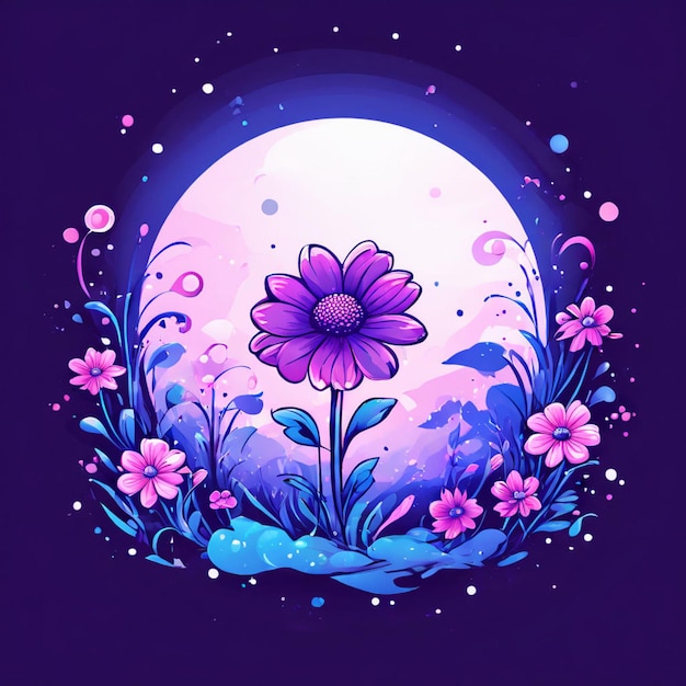 a purple moon with flowers and the moon in the background