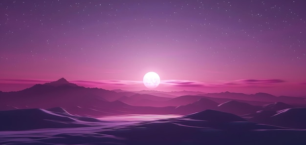 Purple mountains and moonlit sky