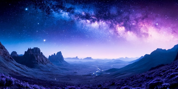 purple mountains space background long banner