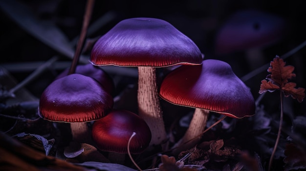 Purple mushrooms in the forest