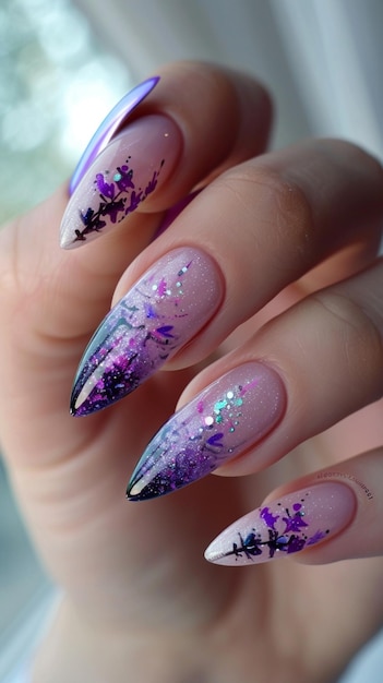 purple nails with a purple flower