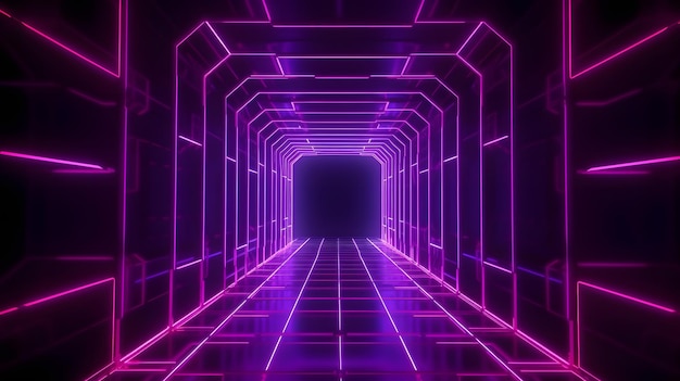 Purple neon lights in a tunnel