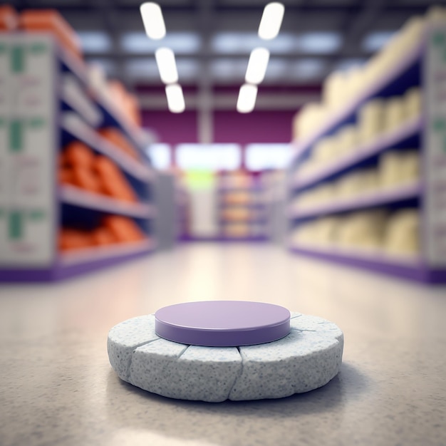 A purple object is on the floor in a store.