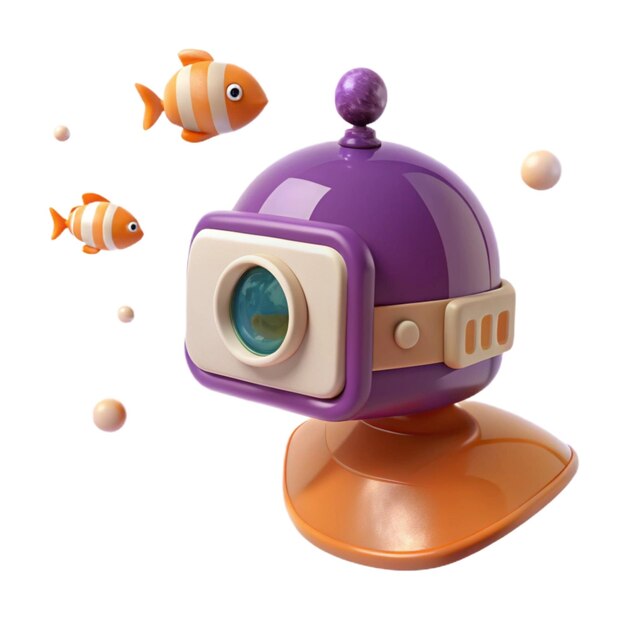 a purple object with a goldfish on it