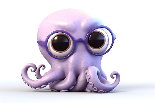 A purple octopus with glasses and a purple octopus wearing glasses.