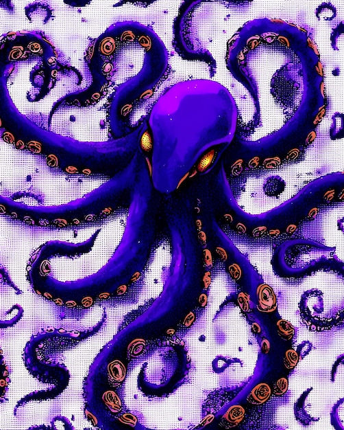 Photo purple octopus with orange spots on white background