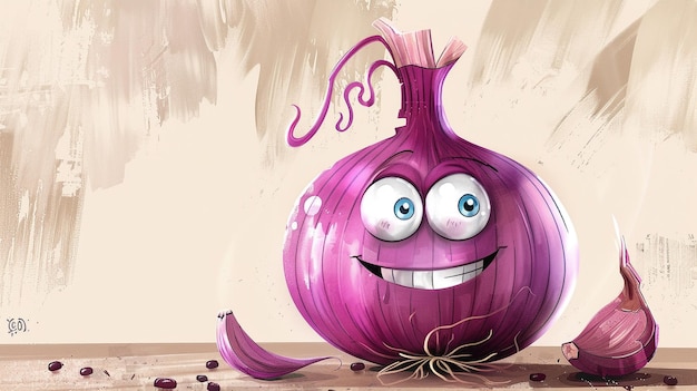 a purple onion with a smile on its face