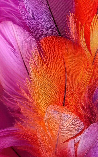 Purple and Orange colored feathers filling the entire image texture