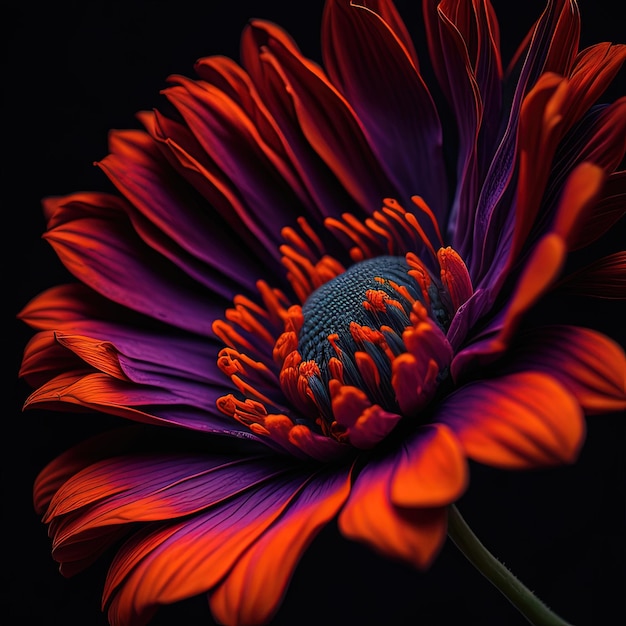 purple and orange flower with a dark background