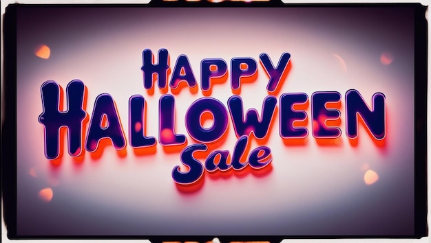 Photo purple and orange happy halloween sale retro neon style vintage promotional graphics