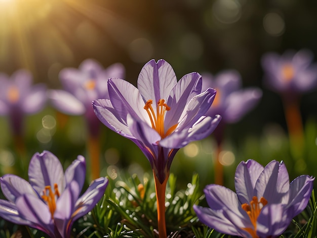 purple and orange tulips with the sun shining through them