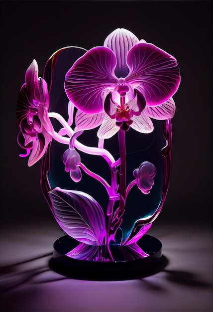 A purple orchid lamp with a flower on it