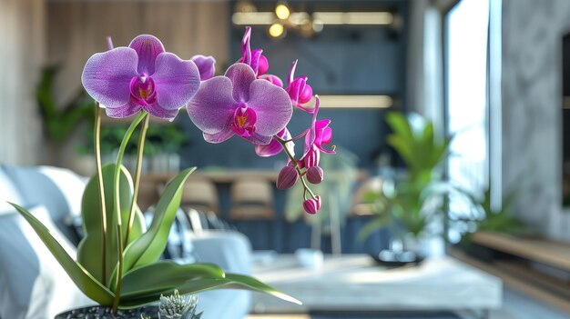 Photo a purple orchid in a modern minimalist setting