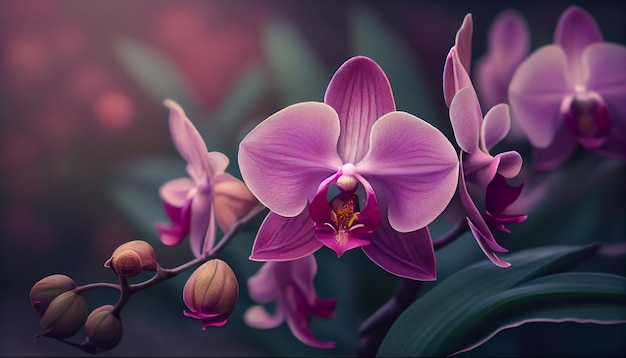 A purple orchid with pink flowers