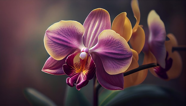 A purple orchid with a white flower in the center