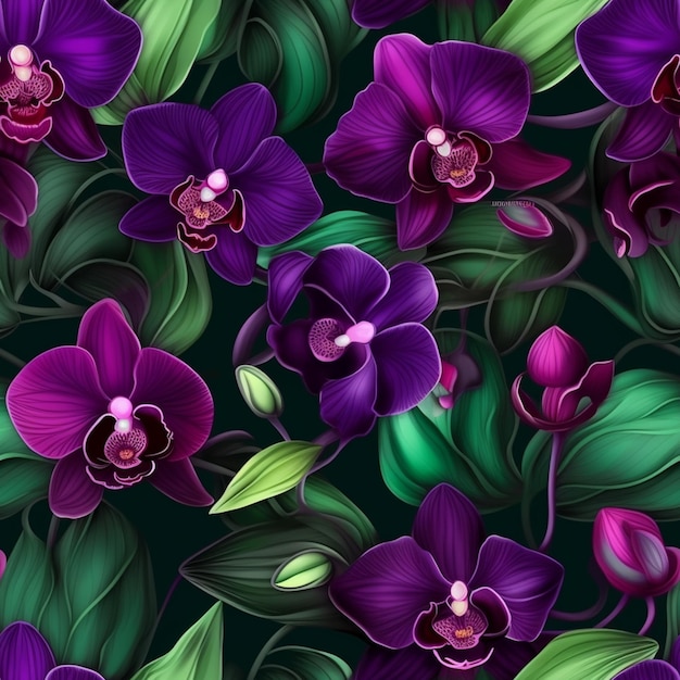 Purple orchids on a dark background