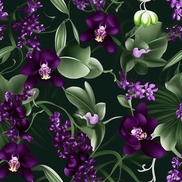 Purple orchids on a green background