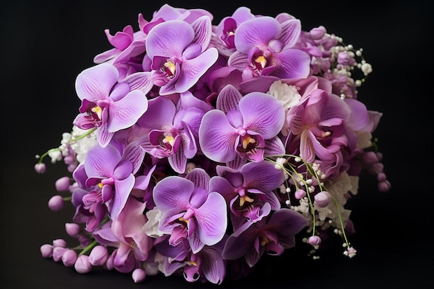 Purple orchids with a white flower in the center