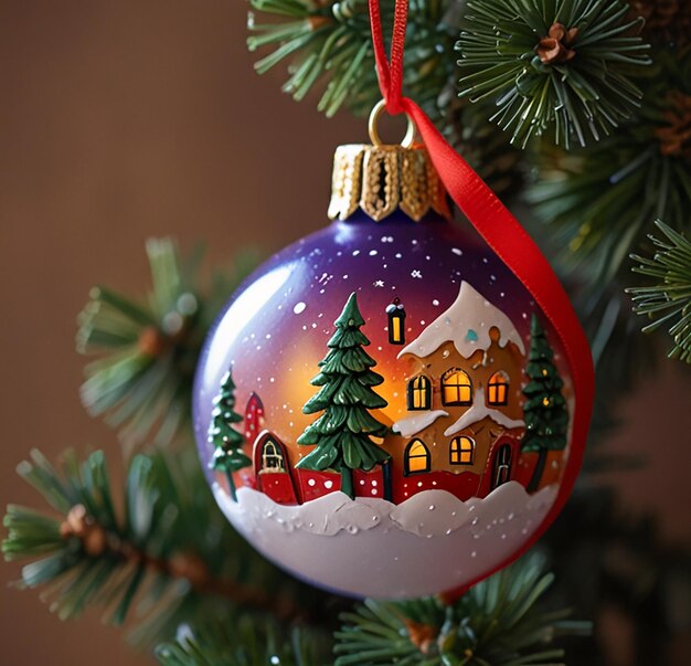 Photo a purple ornament with festive tree ornaments