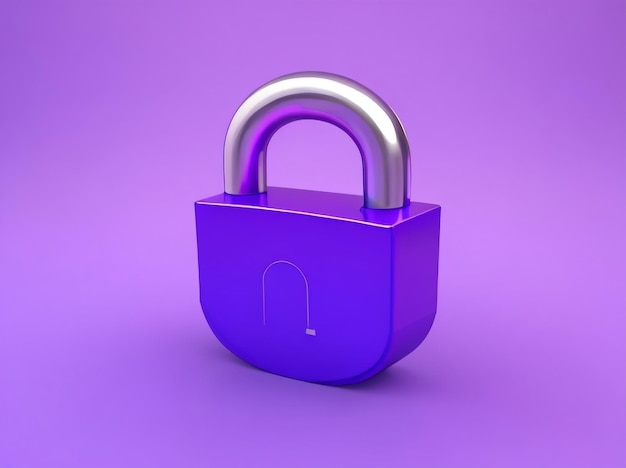 Purple Padlock Icon 3D Rendering in Stylish Elegance