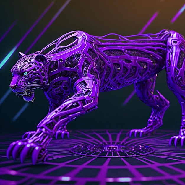 A purple panther is standing on a circle with a purple background.