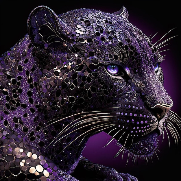 A purple panther with purple eyes is shown.