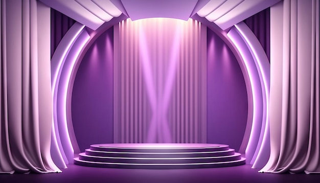 Purple pastel Curtain Stage Award Background Trophy on purple Carpet pastel Background Generative ai