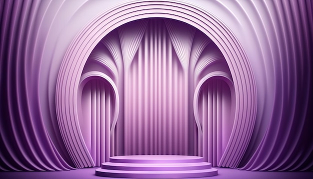 Purple pastel Curtain Stage Award Background Trophy on purple Carpet pastel Background Generative ai