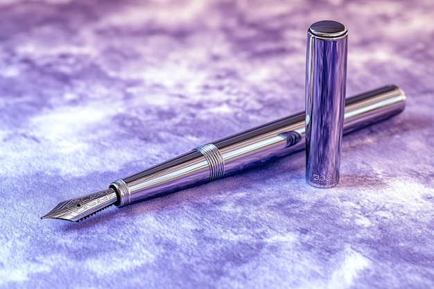 Photo a purple pen laying on a purple cloth with a purple cover