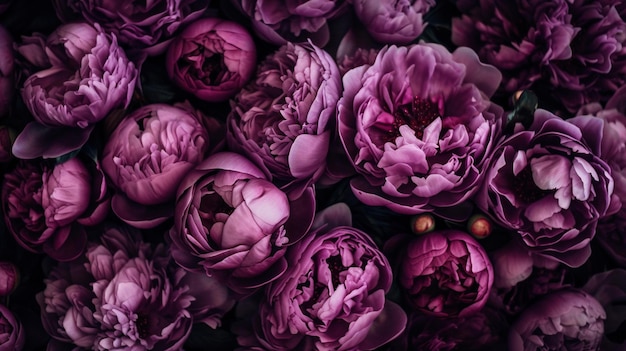 Purple peonies flat lay wallpaper