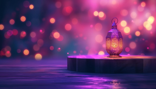 Photo a purple and pink background with a lantern and purple lights