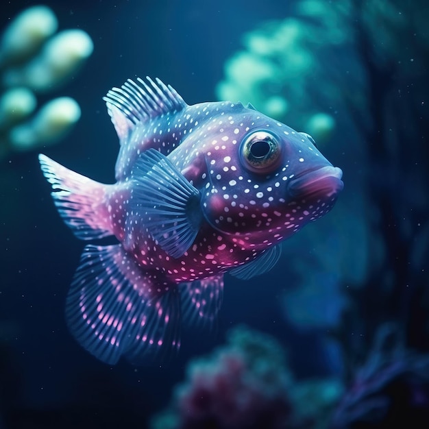 A purple and pink fish with white spots Generative AI Art