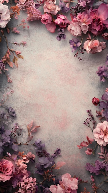 Photo a purple and pink floral background with a place for text in the middle