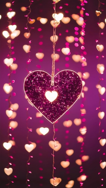 purple and pink glitter vintage lights background defocused hearts overlay