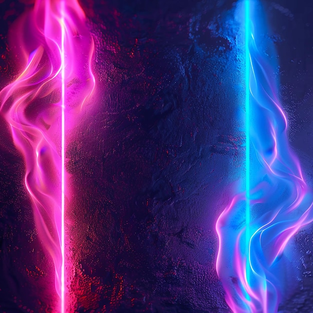 a purple and pink neon sign is reflected in a wet surface