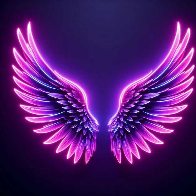 purple pink neon wings hanging in the air