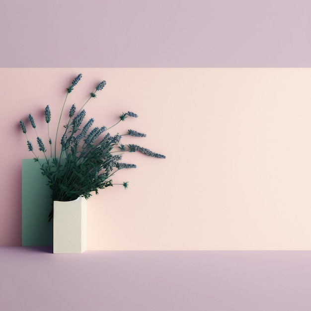 A purple and pink wall with a plant in it