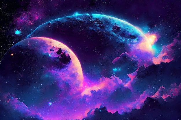 Purple planet in the space