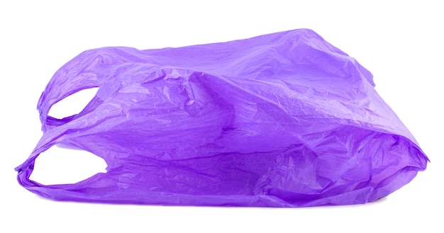 Purple Plastic Bag, Blank Shopping On White Background. Object is isolated on white background without shadows.