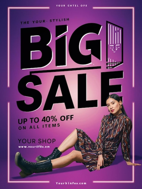 Photo a purple poster for big sale with a woman on the cover