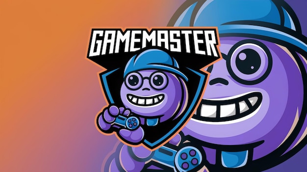 Photo a purple poster with a cartoon character holding a game controller