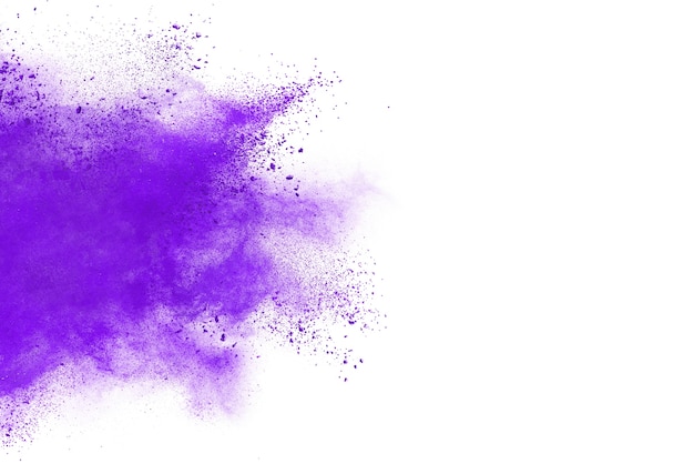 Purple powder explosion isolated on white background.