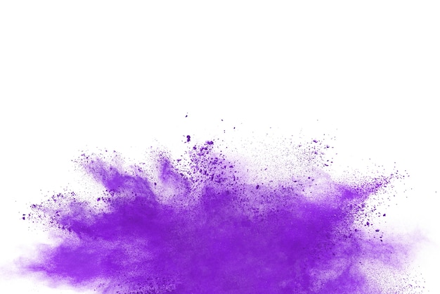 Purple powder explosion isolated on white background.