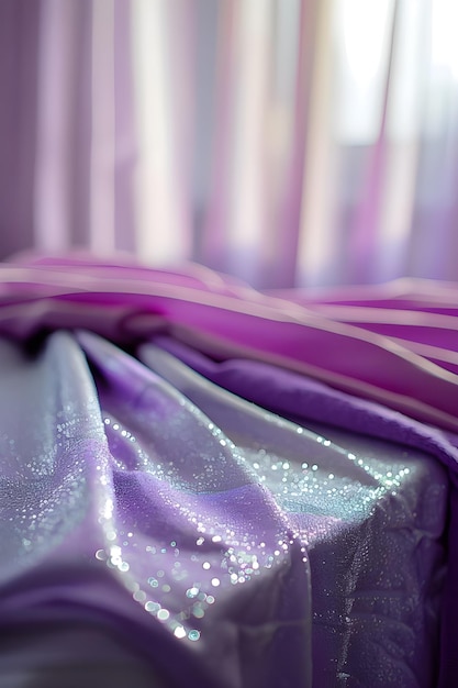 Photo a purple and purple blanket with a purple striped material with the word sequins on it