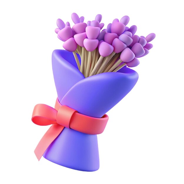 a purple and purple bouquet of purple flowers with a red bow